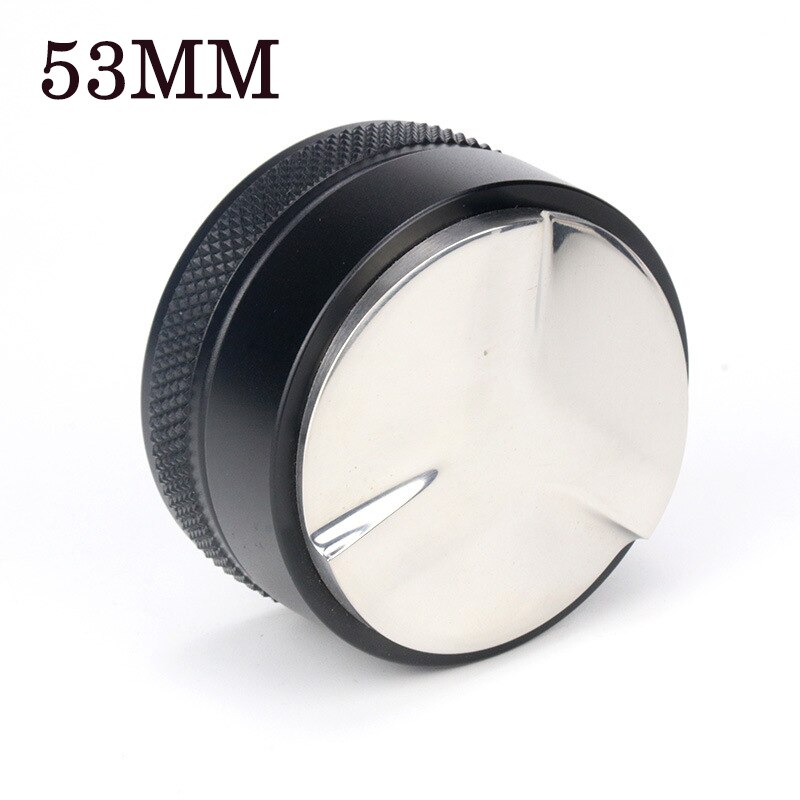 51/53mm Adjustable 304 Stainless Steel Coffee Espresso Tamper Macaron Convex Four Angled Slopes Base Trefoil Distribution Tool: Black(53mm)-A