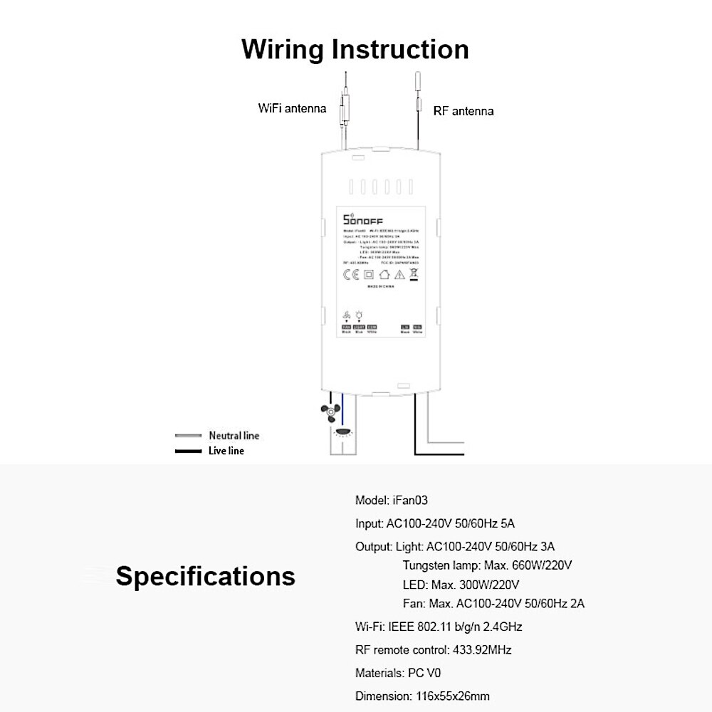 Sonoff iFAN03 Decke Fan Controller 433 RF APP Smart Wifi Schalter fernbedienung Einstellen Fan Speed Dimmer Funktioniert W/alexa Google