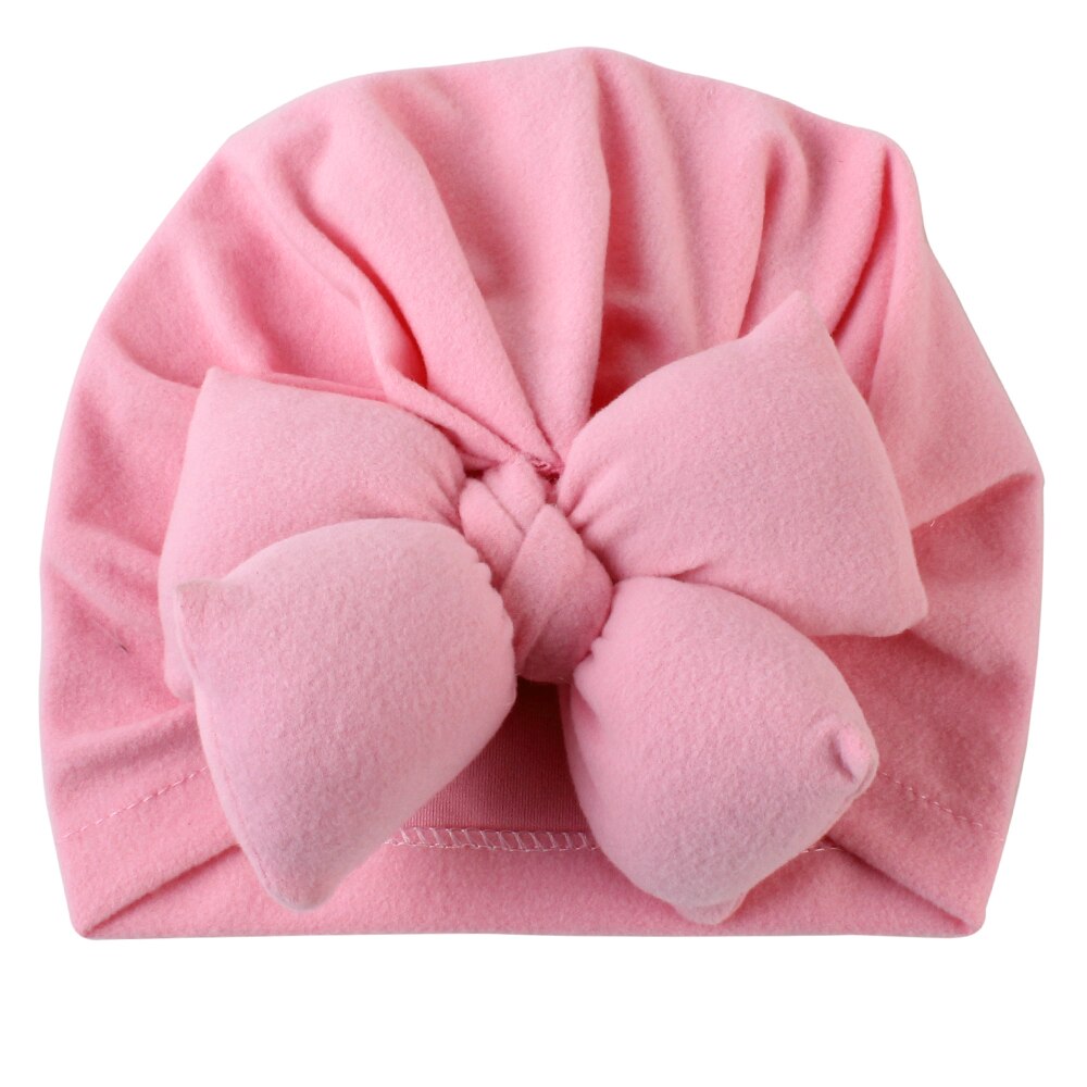 Babytillbehör söta nyfödda flickor barn turban mjuk siden rosett mössa linda huvudbonad pannband: Rosa