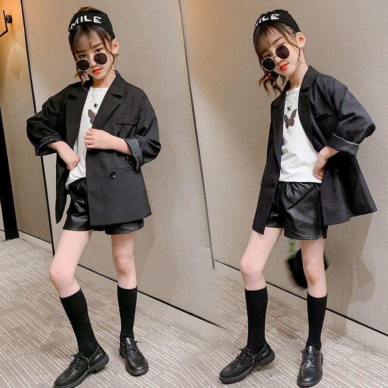 4-14 años chaqueta para niños y niñas blazer negro, otoño de los niños prendas de vestir ropa para 12 años chica adolescente traje de la ropa de los niños