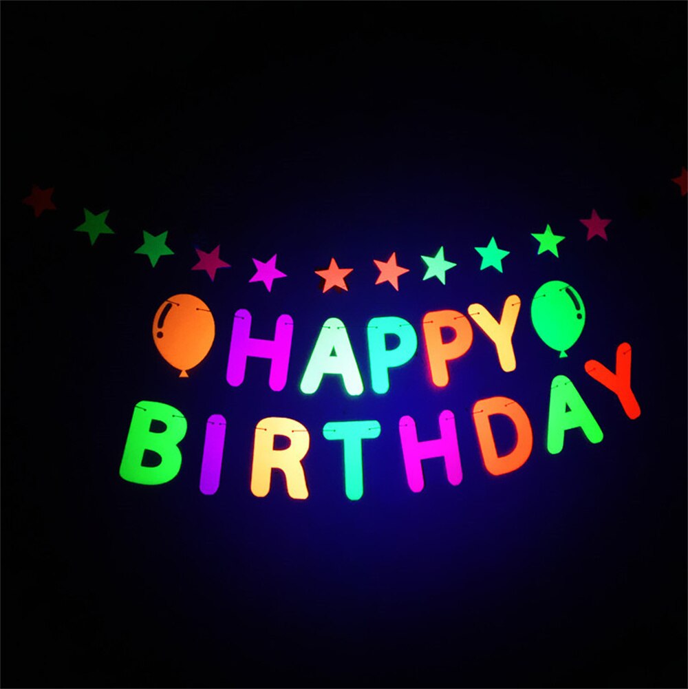 Fluorescent Neon Happy Birthday Banner Stars Fluorescent Banners Party Backdrop Luminous Glow Birthday Party Decor