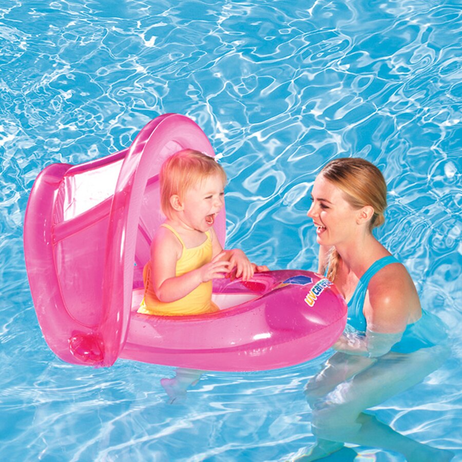 Red blue plastic safe inflatable PVC baby Infant swimming seat float adjustable sunshade seat swimming pool accessories