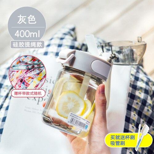 Transparent enkel vattenflaska kawaii söt snygg liten bärbar vattenflaska miljövänlig utomhus frasco drinkware  ab50wb: K -400ml
