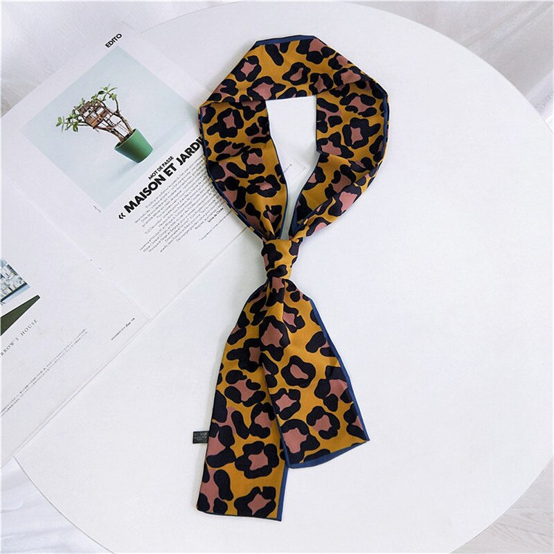 Leopard print håndtag taske bånd mærke foulard femme lille silke bandana til kvinder hoved tørklæde lange tynde tørklæder: 4