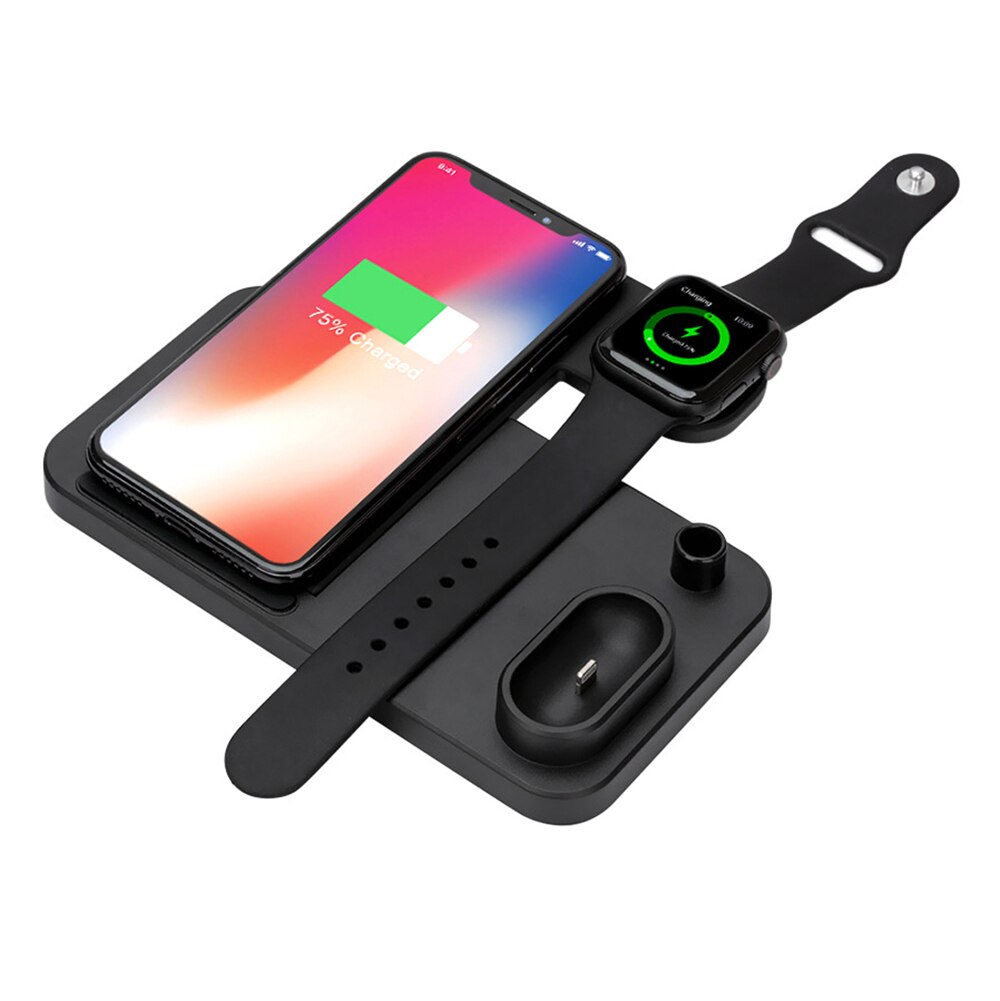 Suporte carregador sem fio 4 em 1 qi, suporte para iphone 11, pro, xs max, xr, x, doca de carregamento rápido para apple watch 5 4 3 2 1 airpods pro