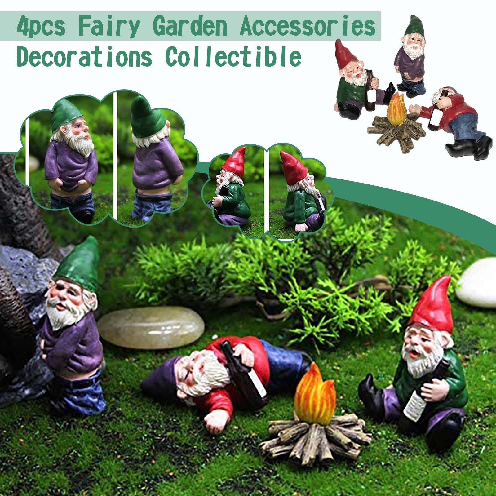 4Pcs Miniatuur Tuin Gnomes Camping Gnome Kit Beeldjes En Accessoires Set Fairy Miniatuur Ornament Diy Kit Mini Gnomes