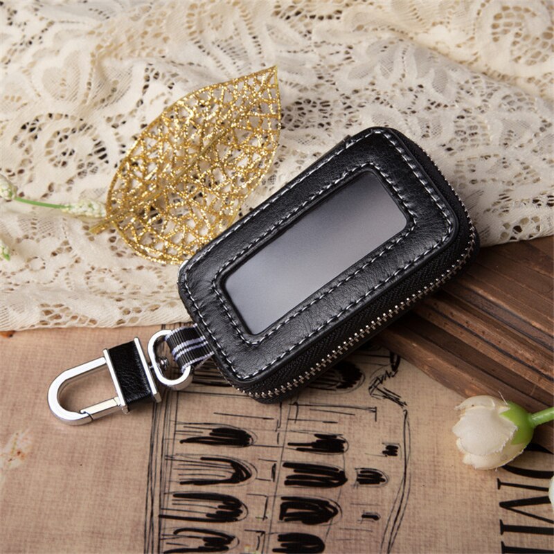Portable Leather Multi Function Key Case Leather Car Key Bag Housekeeper Holders Key Rings Wallet Mini Card Bag: Black