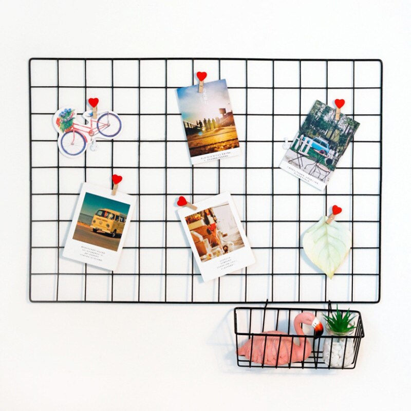 Support mural en fer nordique Ins décoration grille décor cadre Photo carte postale DIY Art mural affichage rangement étagère organisateur SW