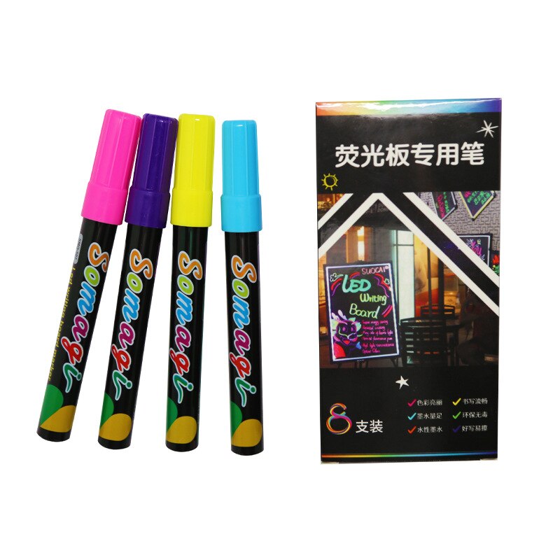 8pcs/set Highlighter Fluorescent Liquid Chalk Pen Marker Glass Windows LED Board Blackboard Glass Painting Graffiti