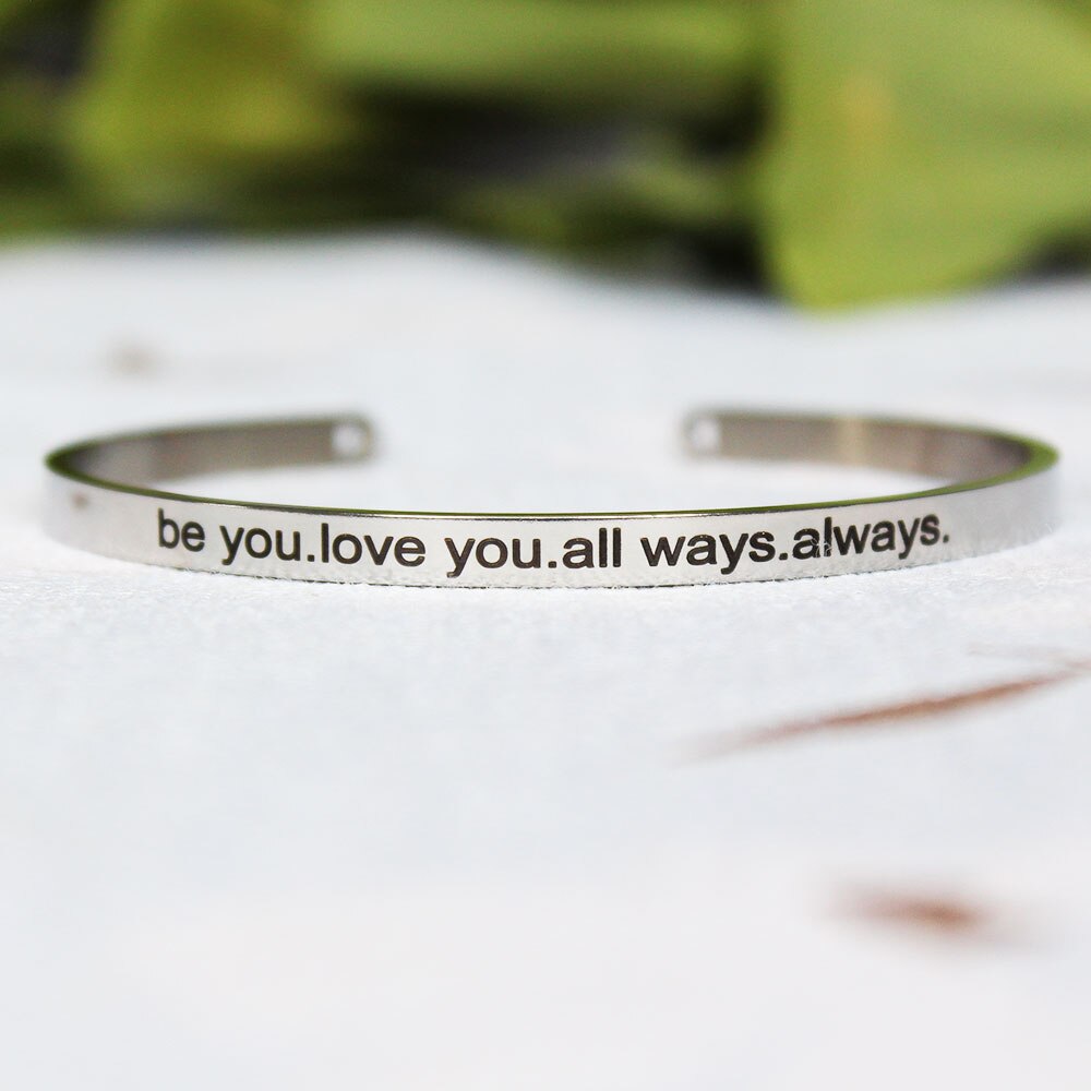 4mm Quotes Mantra Bracelets 316L Stainless Steel Open Cuff Bangle Female Inspirational Jewelry Bracelets SL-149: K