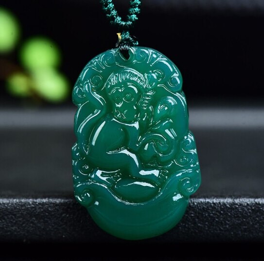 Colgante de signo del zodiaco chino de Jade de ágata verde Natural, accesorios de joyería, amuleto de la suerte tallado a mano,: Morado