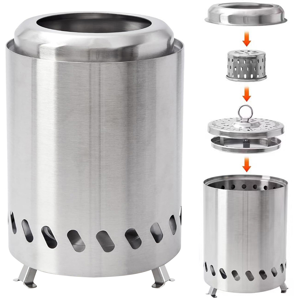 Mini bordseldstad i rostfritt stål, bärbar minispis, minieldstad, vedeldad eller pelletsdriven, bärbar brasa