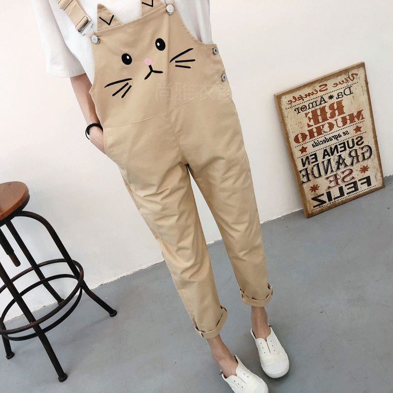Jumpsuits dam kawaii tecknad lös overall slouchy byxor student daglig chic fritid oversize matchande söt dam