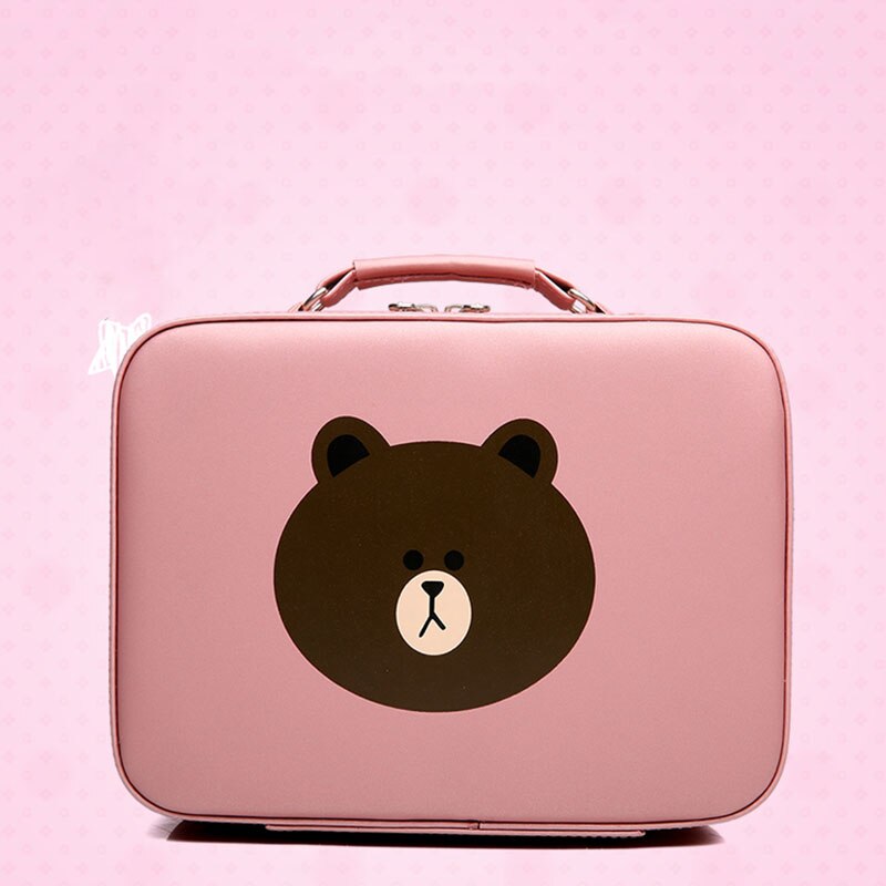 19 Korean version of the bear cosmetic bag portable large-capacity storage bag simple compact cute portable cosmetic case: Pink / 25cm12cm20cm