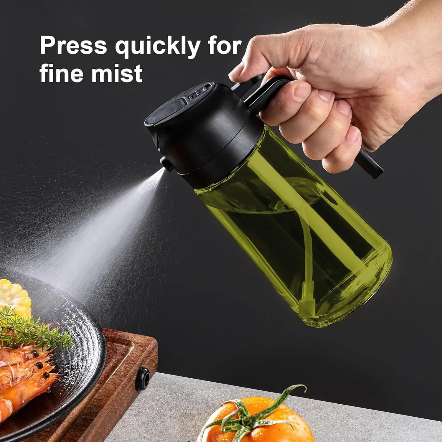 Pulverizador de aceite de vidrio oscuro 2 en 1, dispensador de aceite de oliva, pulverizador de aceite negro a prueba de luz para cocinar ensaladas y barbacoas, herramientas para barbacoa