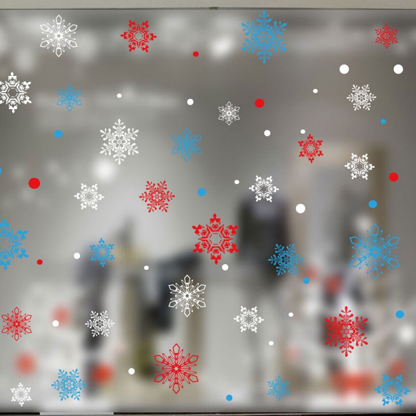 Christmas Snowflake Window Decal Wall Stickers - Xmas/Winter Static Window Sticker Red/ Blue/ White Decorations