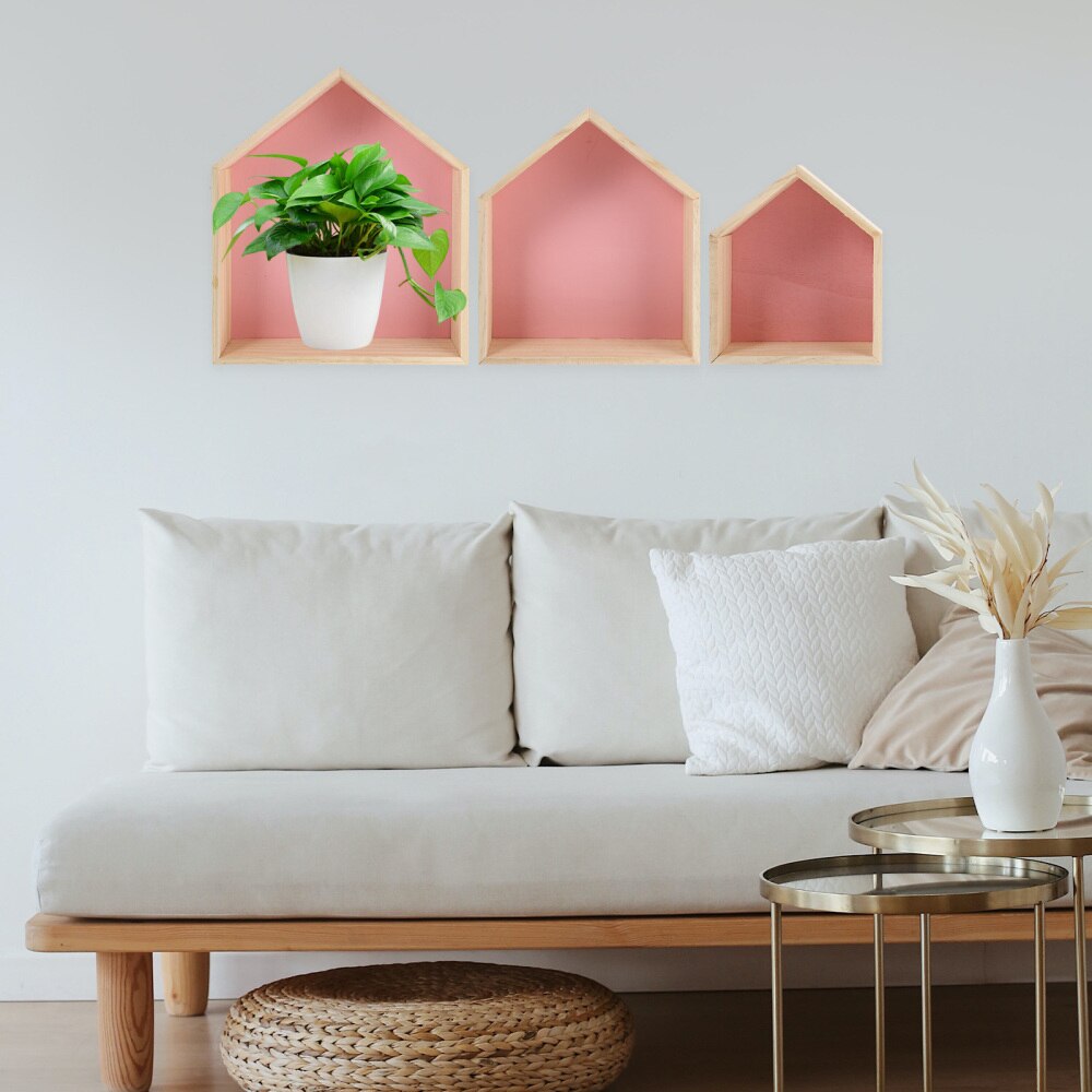 3Pcs Wall Mount Huishouden Opbergrek Huis Vorm Houten Display Plank