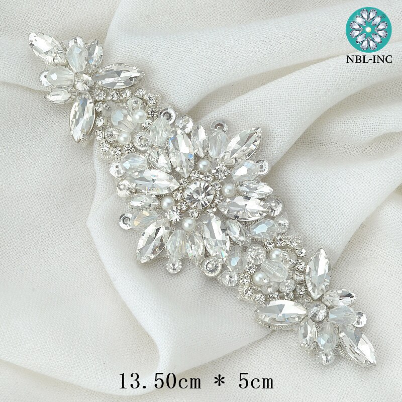 Cinturón de novia plateado y oro rosa, apliques de boda con cristales cosidos, para vestido de boda, WDD0924, 1 ud.