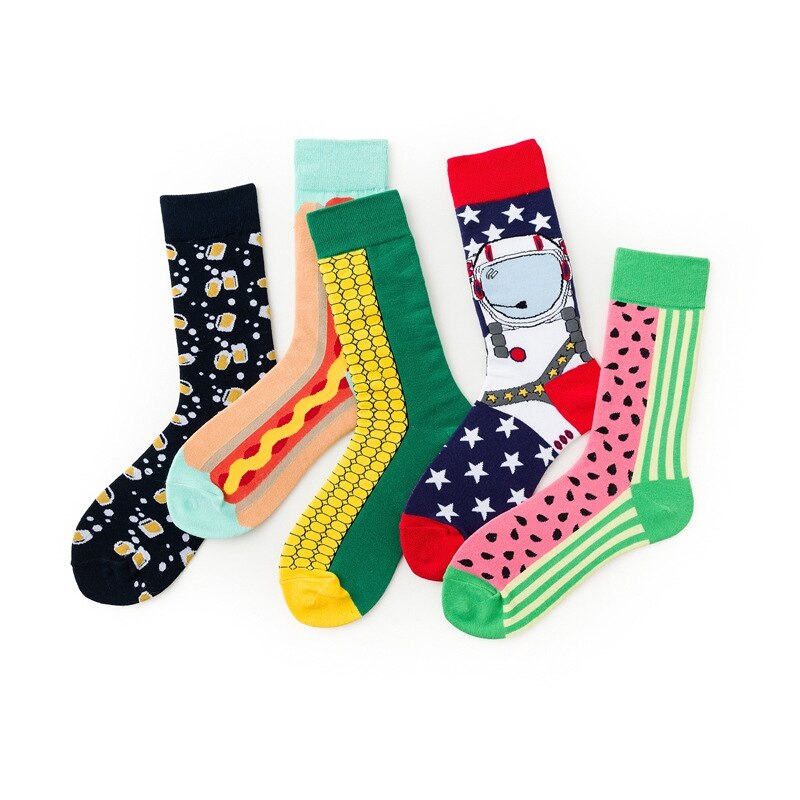 1 par Meias de Algodão Crew Socks Harajuku Streetwear Hip Hop Moda Novidade Funky Bonitos Dos Desenhos Animados Meias Esportivas Quentes