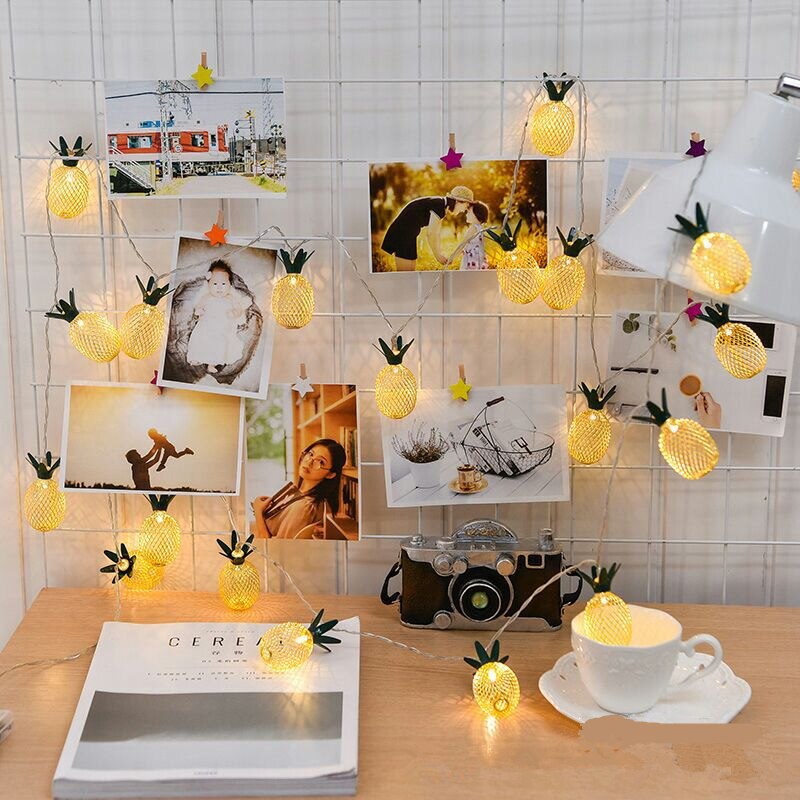 Guirlande lumineuse en métal à 10 ou 20 LED, fruits, ananas, féerique, alimenté par batterie USB, pour noël, mariage, décoration