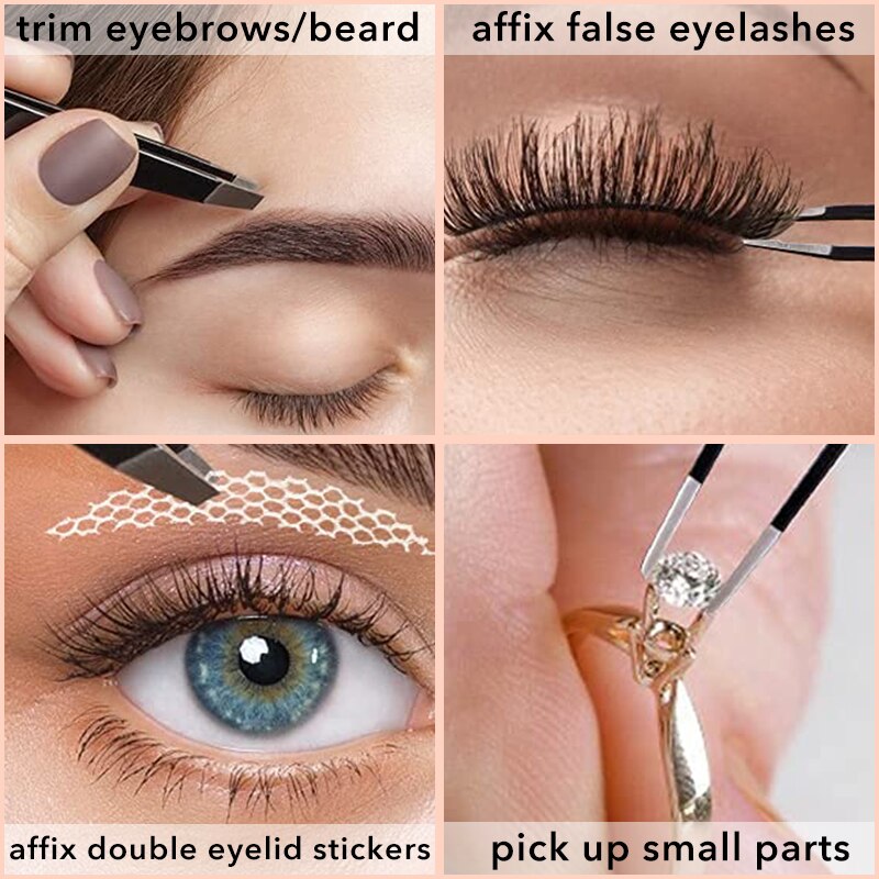 Juego de 3 unids/set de depilación de Punta inclinada de Metal, Mini pinzas para cejas, extensión de pestañas, pinzas de injerto, pinzas, herramientas de maquillaje
