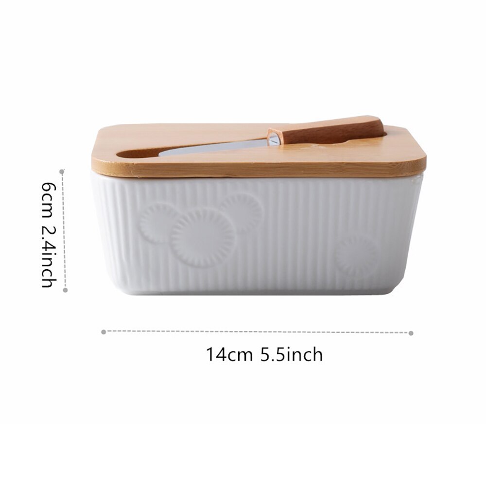 Nordic Stijl Boter Doos Afdichting Met Houten Deksel Mes Fooddish Keramische Keeper Tool Kaas Opbergvak Plaat Container Voor Keuken