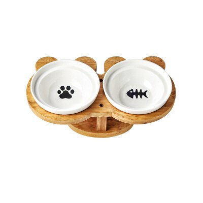 Nuovo alto-fine animale domestico Ciotola di Bambù Mensola in Ceramica di Alimentazione e Bere Ciotole per Cani Gatti Doppio Ciotole animale domestico alimentatore accessori: pawbone