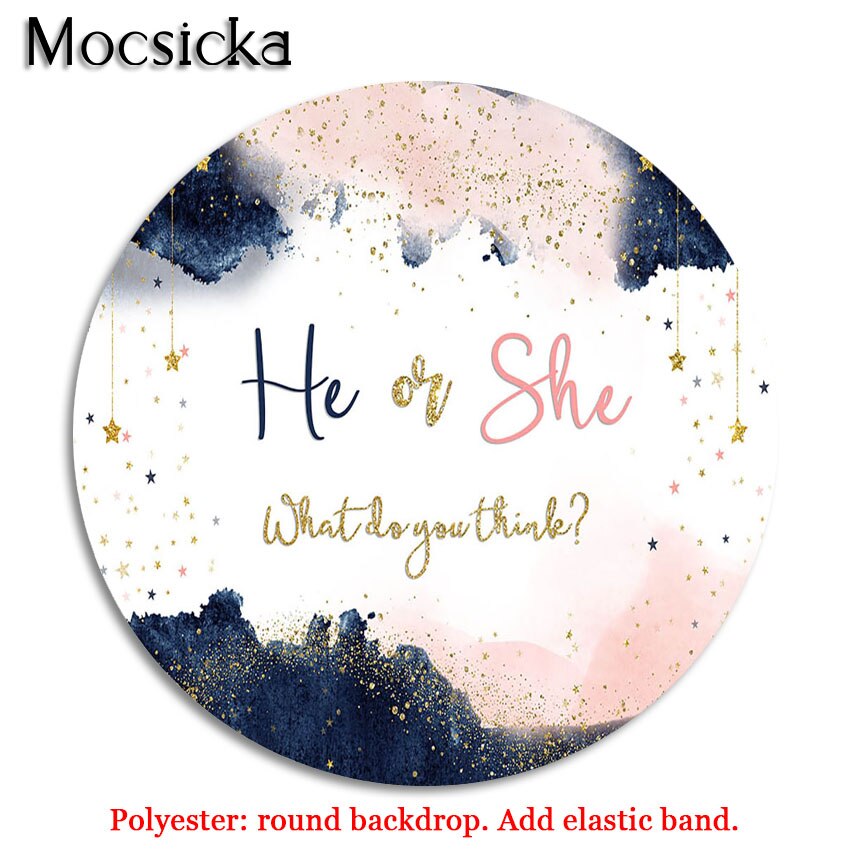 Mocsicka Marineblauw Blush Roze Geslacht Onthullen Party Decoratie Achtergrond Aquarel Rose Goud En Navy Hij Of Zij Ronde Cirkel cover: Diameter 5ft(150cm) / Polyester