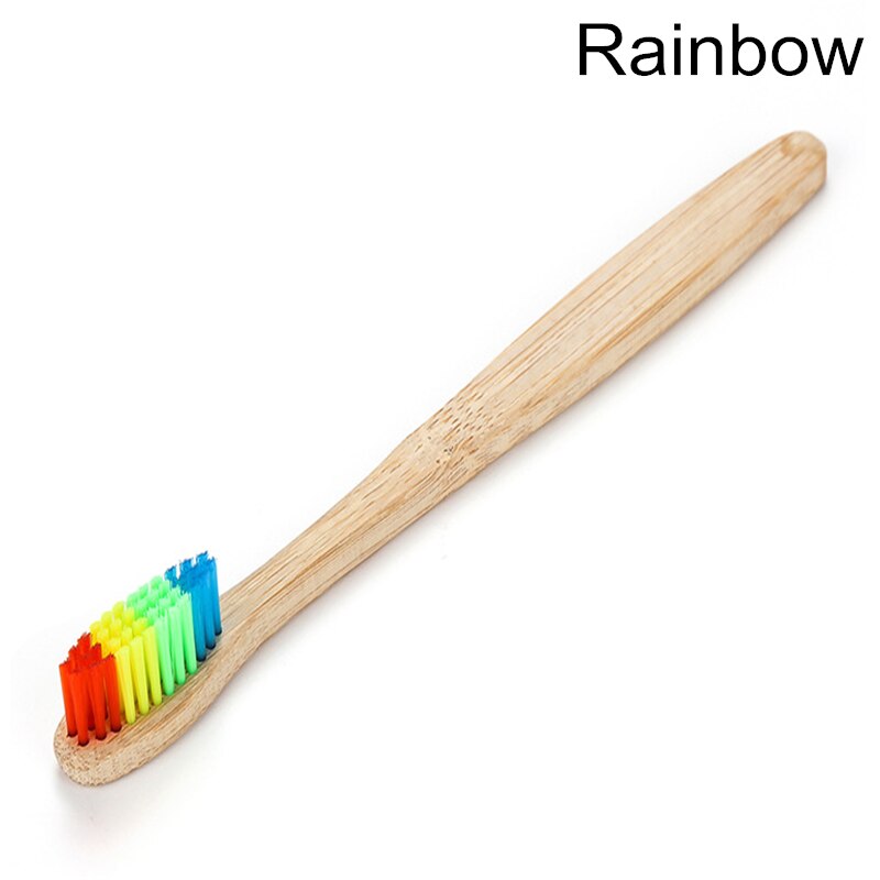 1 st naturlig bambu tandborste blekande mjukt hår miljövänlig trätandborste bärbar tandborste munrengöringsverktyg: Regnbåge