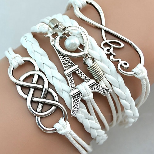 Mode Gevlochten Multilayer Armband Liefde Hart Eiffeltoren Lederen Armband voor Vrouwen Geweldige Accessoire Sieraden Decoraties