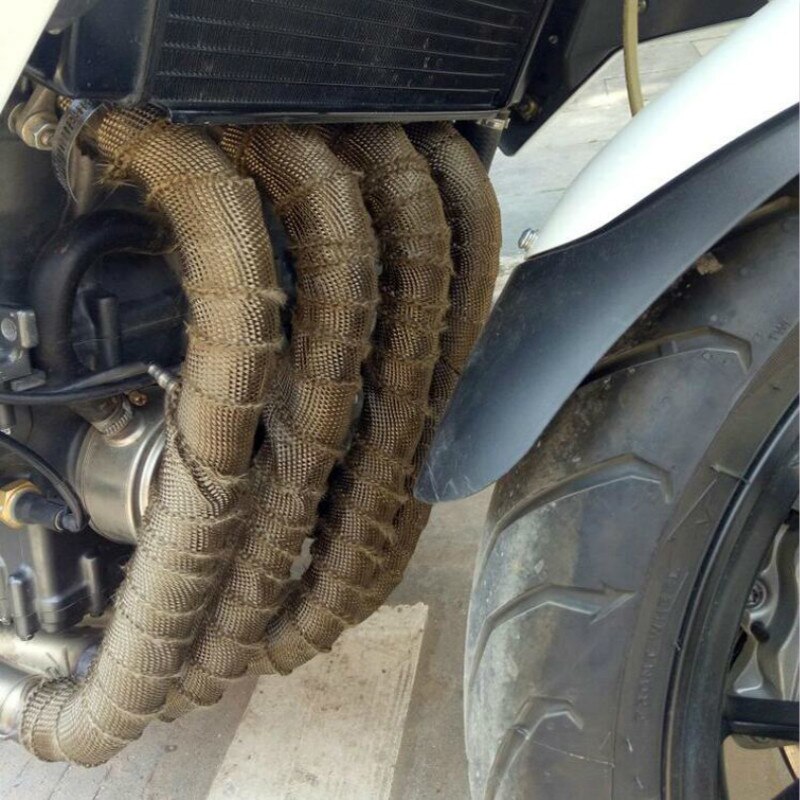 Rollo de cinta térmica de fibra de vidrio para escape de motocicleta, protector térmico para tubo de escape, protección térmica con bridas de acero inoxidable, 5M