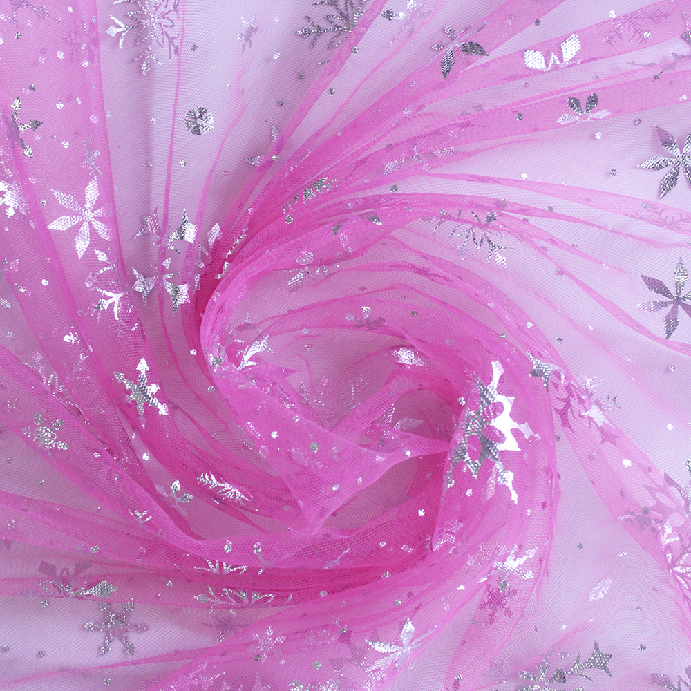 Silver Snowflake Tulle Mesh Fabric Girl Doll Dress Christmas party wedding Decration DIY Sewing Cloth accessories: M / GRAY