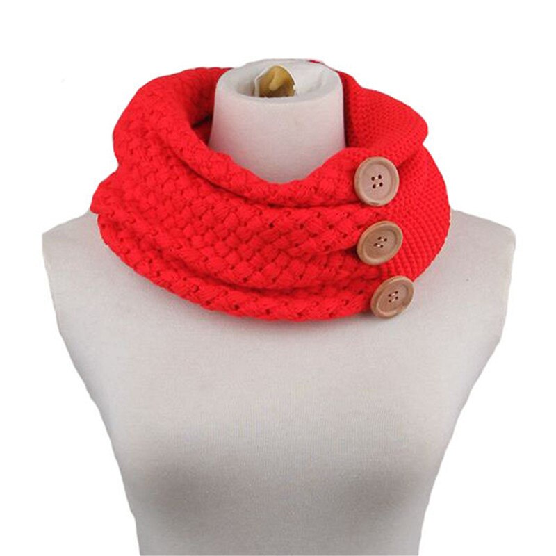 Winter Warm Knit Infinity Sjaal Luxe Vrouwen Effen Kleur Gehaakte Patroon Basic Chunky Grote Knop Gebreide Snood Ring Sjaal: Red