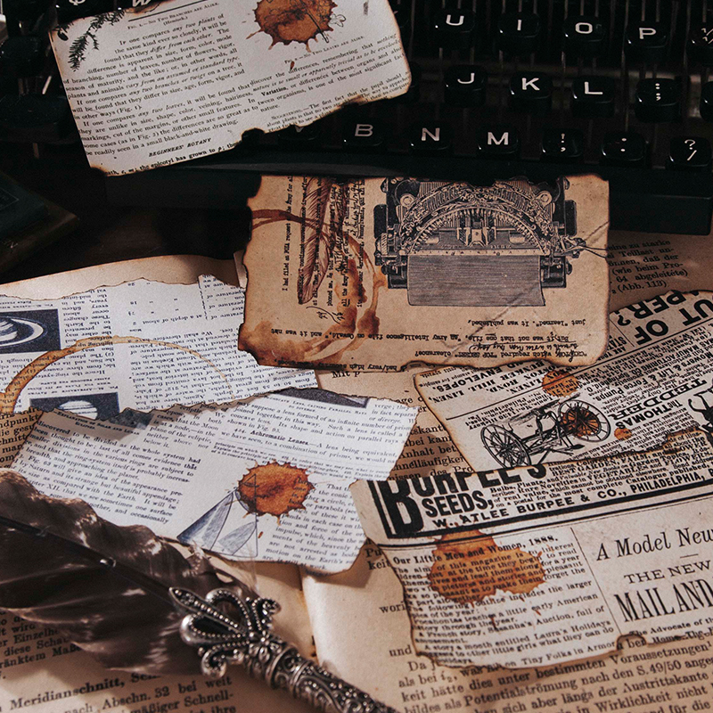 Papel de Material múltiple Vintage para diario, libro de recortes, decoración de periódico, Retro, teñido de café, 30 hojas
