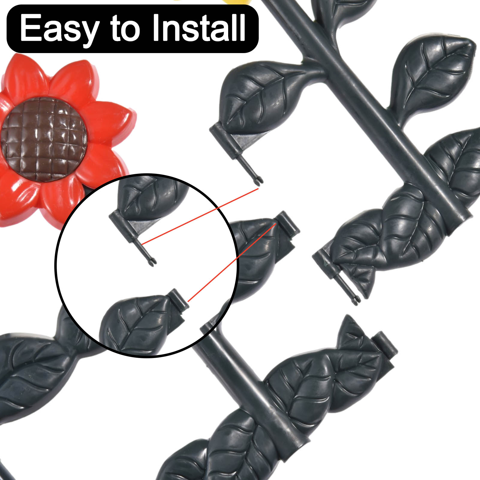 5pcs Garden Picket Fence Removable Sunflower Fence Home Garden Fence Outdoor Plastic Flowerbed Fence PP Material Total Length 3m