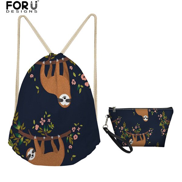 Forudesigns 2 stuks/set trekkoordtas voor dames rugzak klein schattige luiaard print kinderen meisjes trekkoord zak tassen dames boekentas: H7409 z 3 z 8