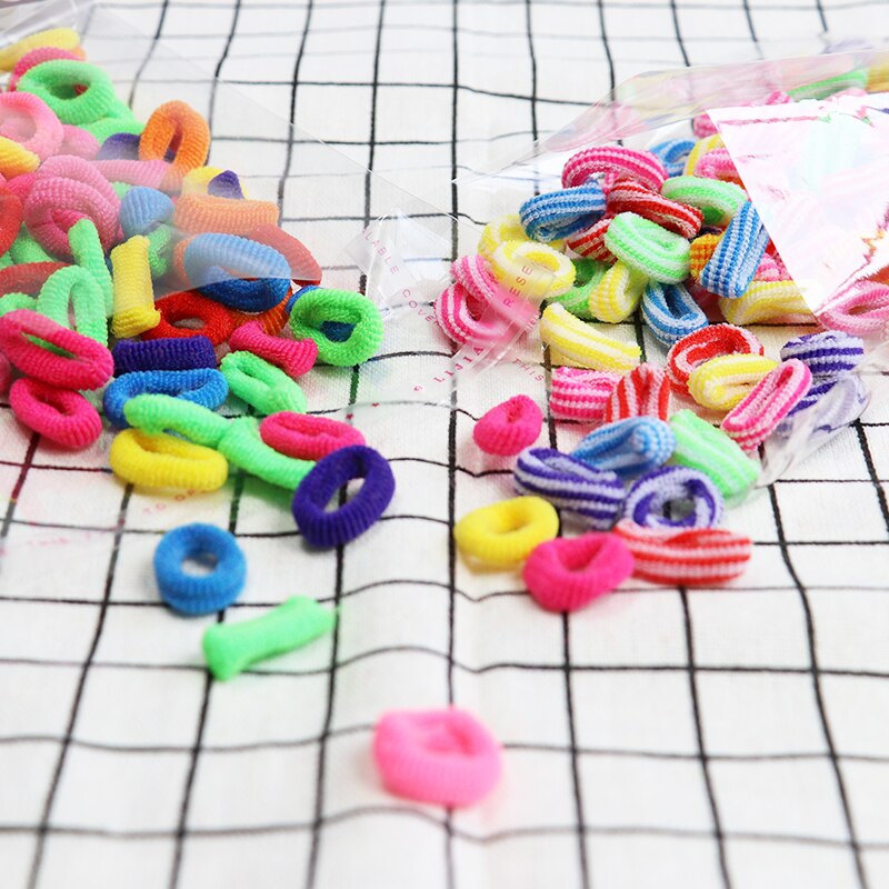 100 Pcs Colorful Child Kids Hair Holders Hairband Cute Rubber Hair Band Elastic Accessories Girl Charms Headwear