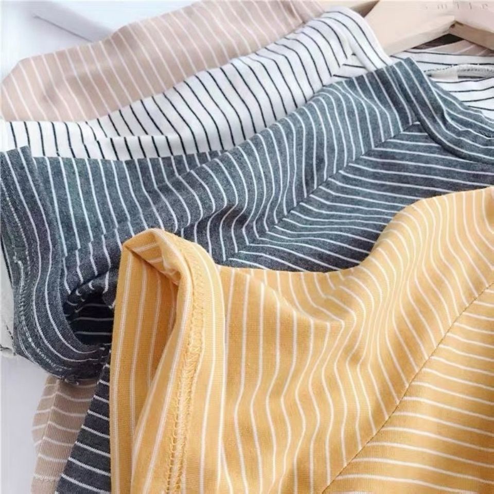 T-shirt rayé à manches courtes pour garçons et filles, haut à cinq points, ample, version coréenne, été , P4330