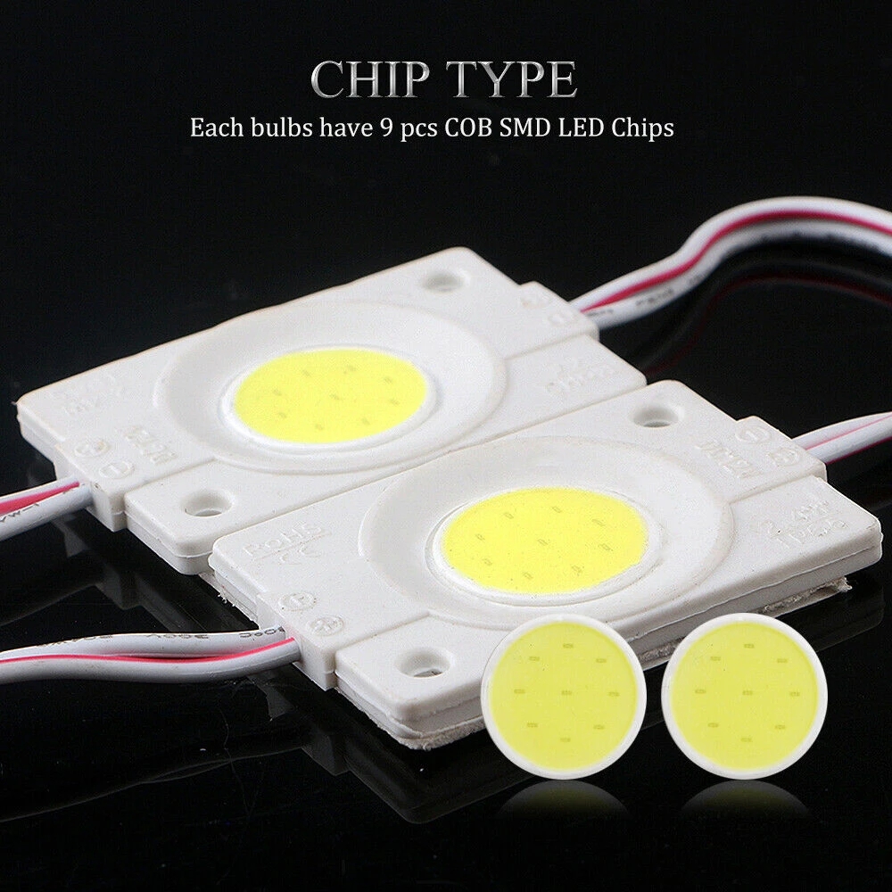10 pcs/lot Module LED COB d'injection 2.4 W/pièces avec lentille DC12V lumière publicitaire, rétro-éclairage LED pour lettres de canal