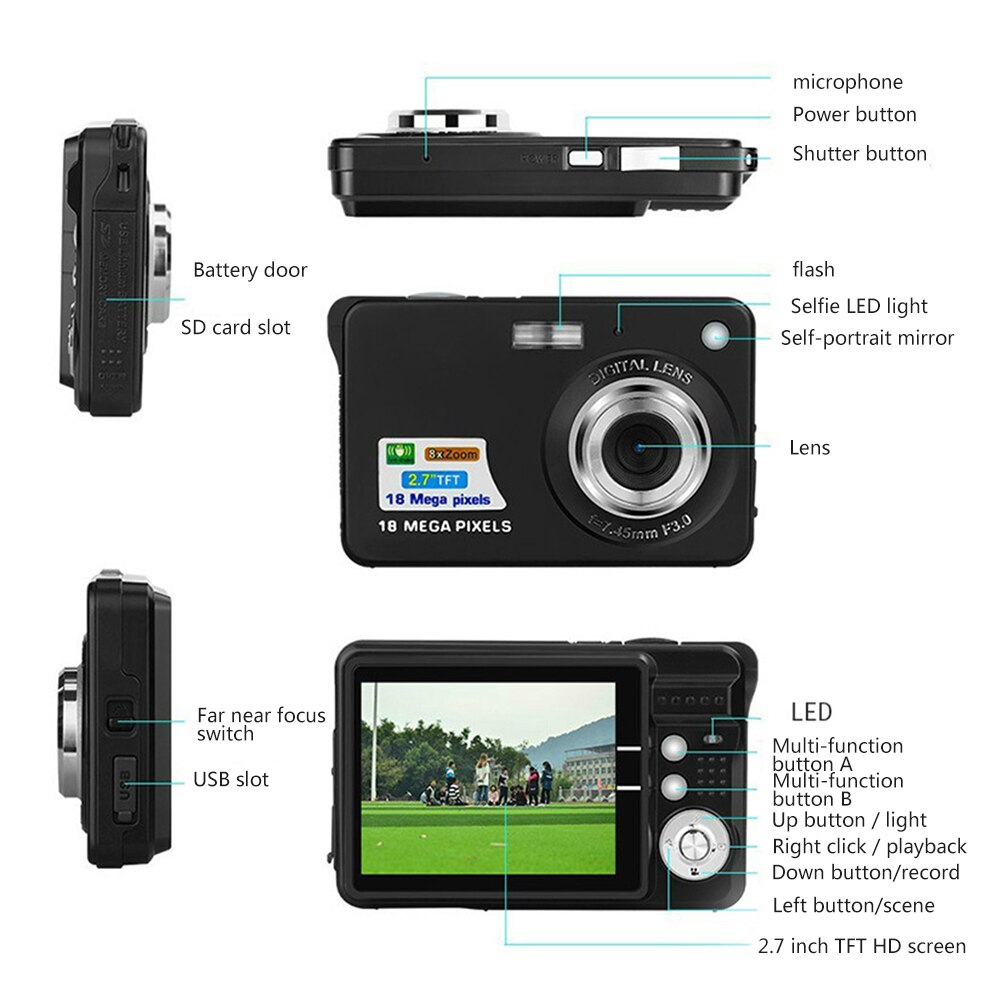 Cámara Digital de 2,7 pulgadas TFT HD pantalla 18.0MP CMOS 3.0MP Video grabadora videocámaras ofertas