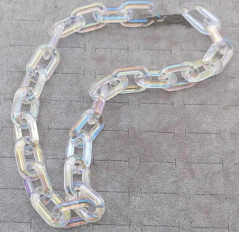 FishSheep-Collar transparente con hebilla para hombre y mujer, cadena, gargantilla, colgante acrílica de bloqueo, joyería Punk: AB-Transparent