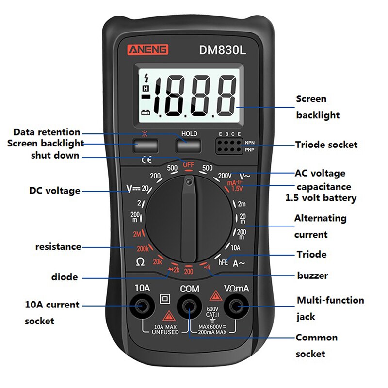 High Precise AC DC Digital Multimeter Multimetro Voltage Meter Multifunctional Measuring Electrical Instrument Tool