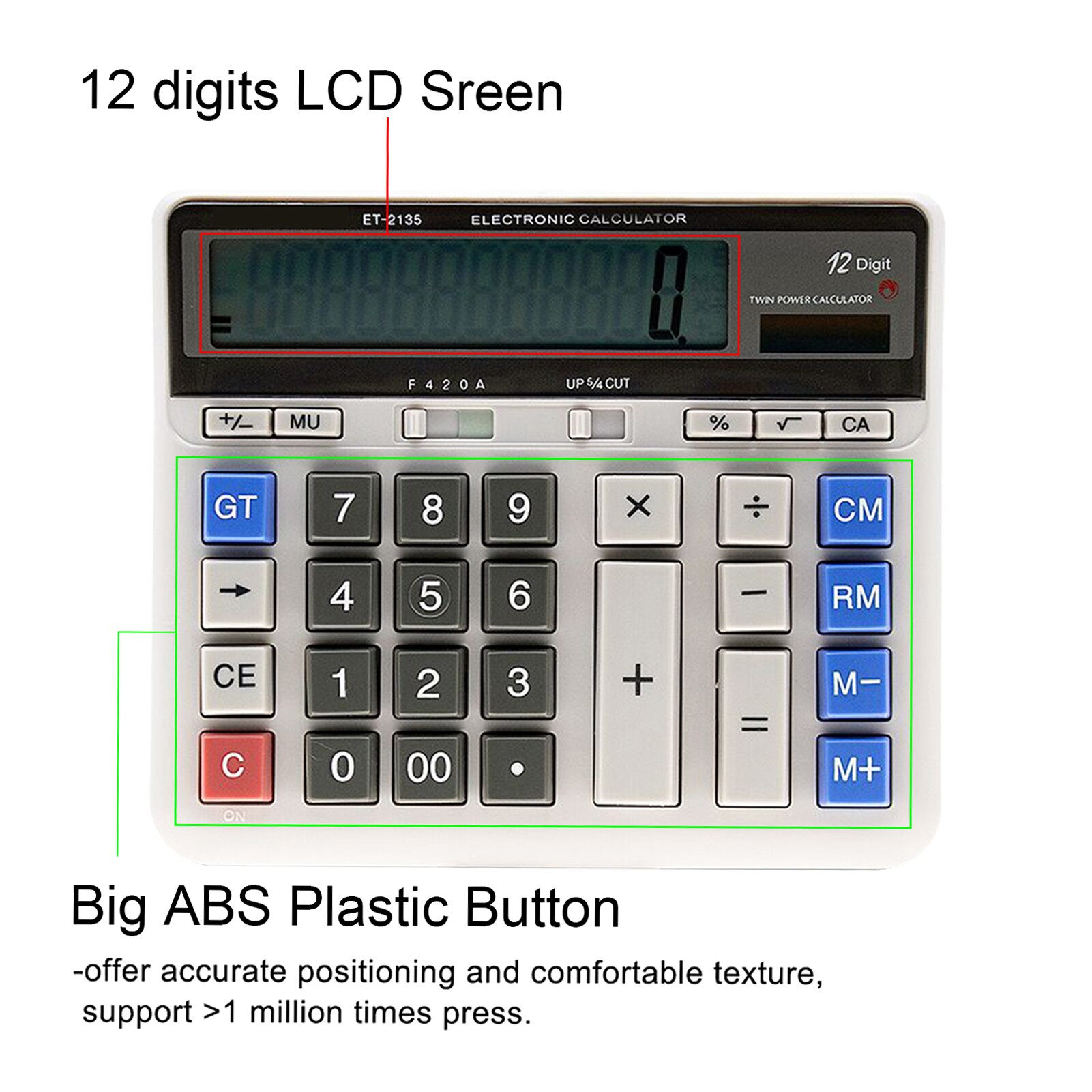 Large Computer Electronic Calculator Counter Solar &amp; Battery Power 12 Digit Display Multi-functional Big Button fo Calculating