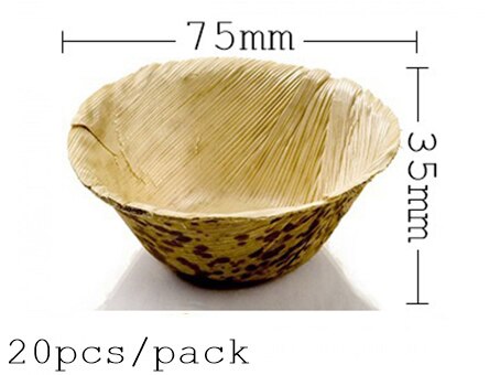 Festbryllupsartikler, miljøvenligt engangsservice , 30ml kapacitet bambus blad mini skål , 20/ pakke: 75 x 35mm