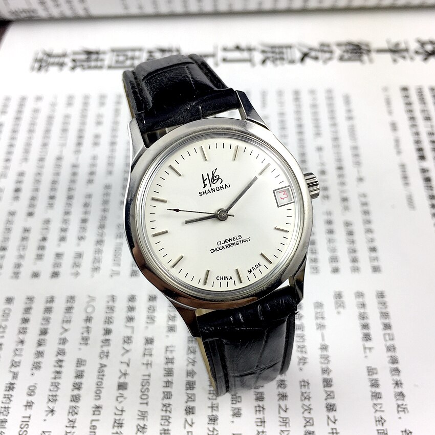 Shanghai Alle Stalen Bar Nail Wit Gezicht Enkele Kalender Medium-Sized Handleiding Mechanisch Horloge, met Een Diameter Van 33Mm