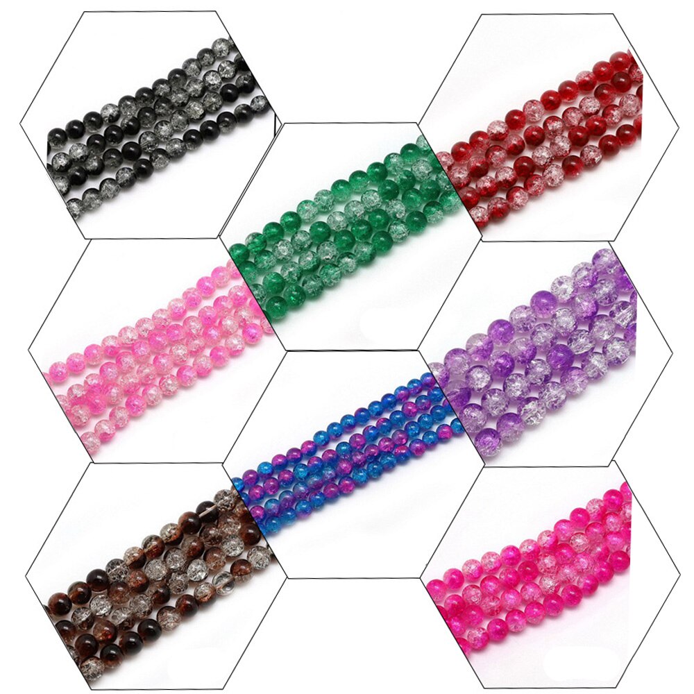 100pcs 8mm Crackle Glass Beads Ball Loose Spacer Beading Supplies for Bracelet Necklace Jewelry