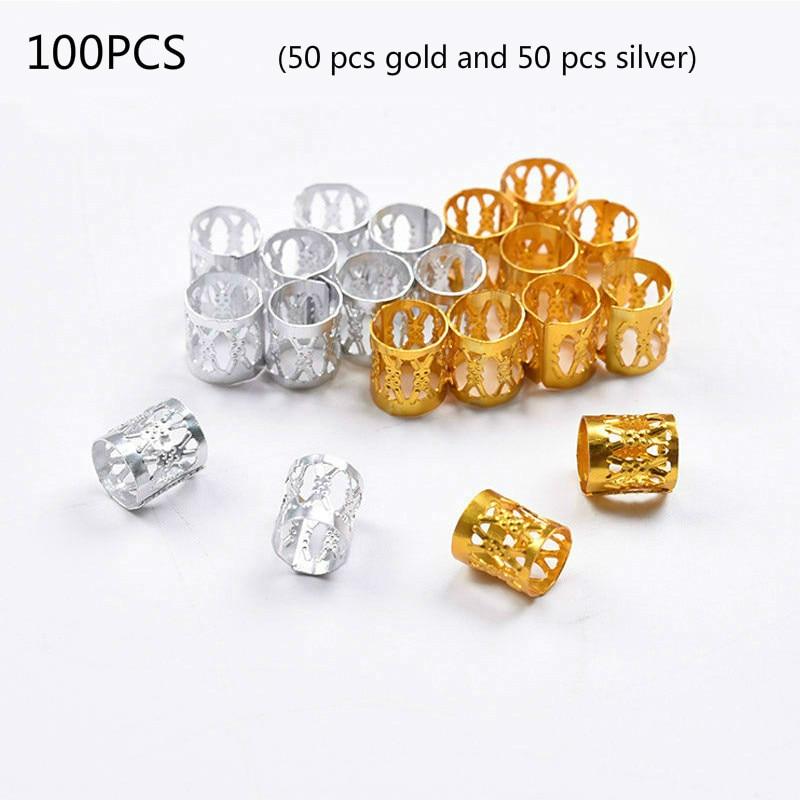 100Pcs/Lot Gold and Silver 8x9mm Micro Hair Dread Braids Wig Lock Tube Beads Adjustable Cuffs Clips for Hair Accessories Tool