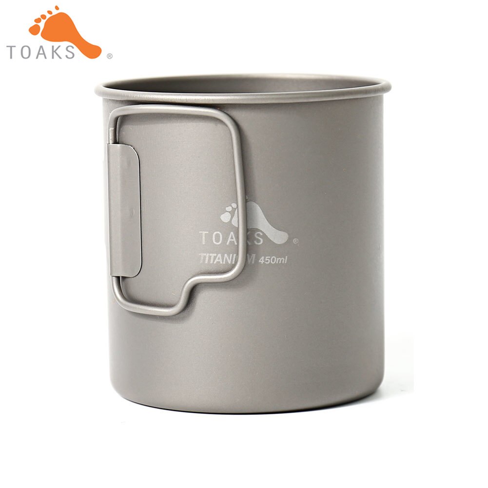 TOAKS CUP-450 Pure Titanium Cup Ultralight Outdoor Mug without Lid and Foldable Handle Camping Tableware 450ml 60g