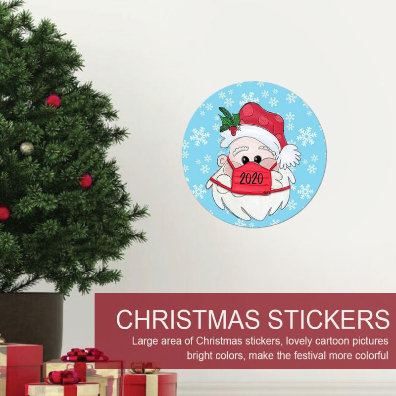 Large Christmas Stickers Door Window Christmas Decoration Xmas Santa Cartoon Pattern Round Paper Sticker Happy Year