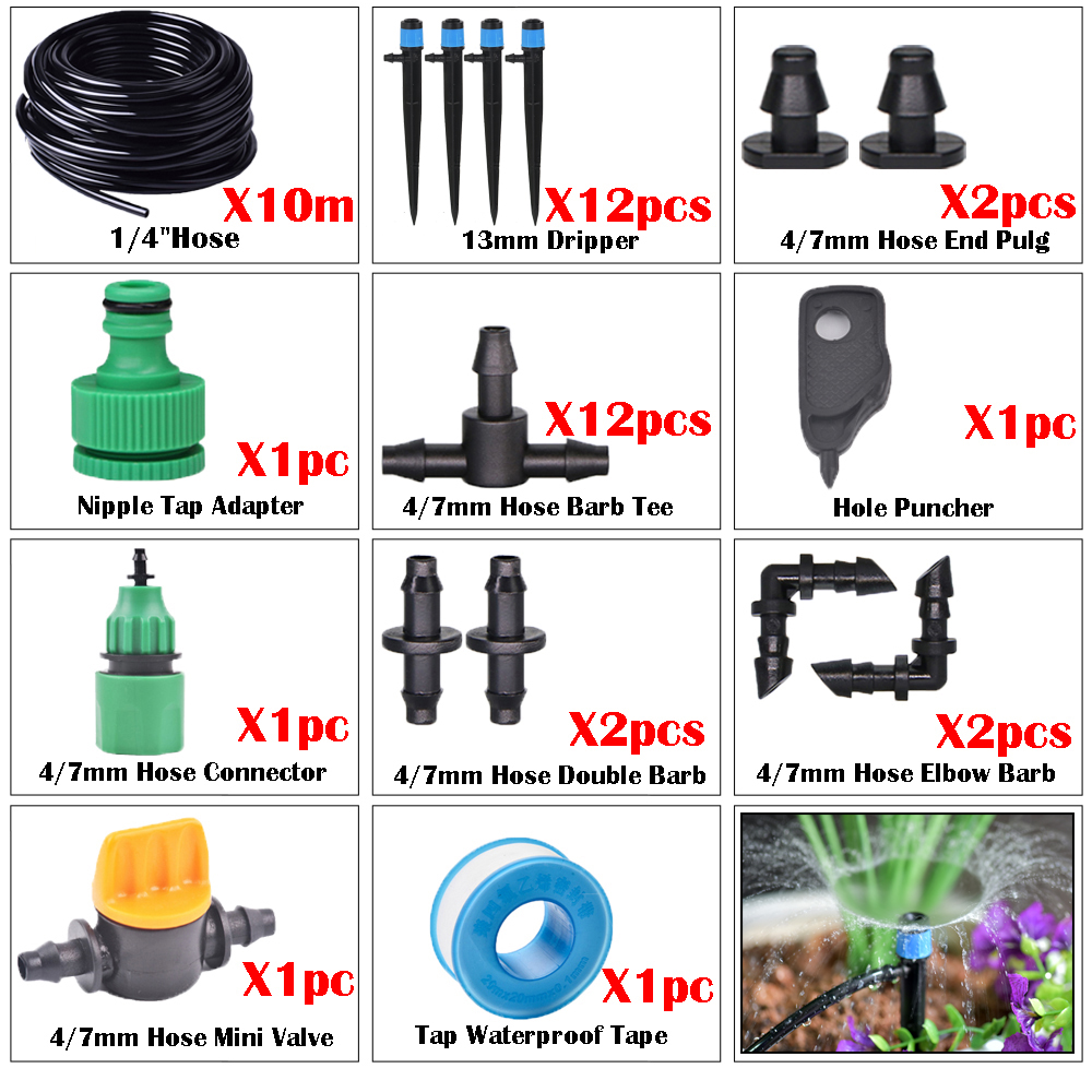 5m-50m Drip Irrigation System Automatic Watering Kit Irrigation Timer Garden Hose Adjustable Dripper Garden Tool Set